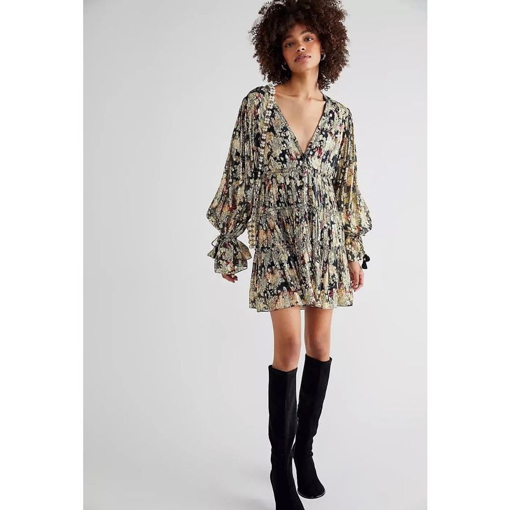 New Anthropologie Deep-V Floral Mini Dress Size L